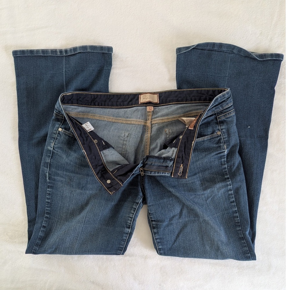 Paige Canyon Boot Jeans Dark Wash Denim Women's 32 Flared Bootcut Low Rise Y2K